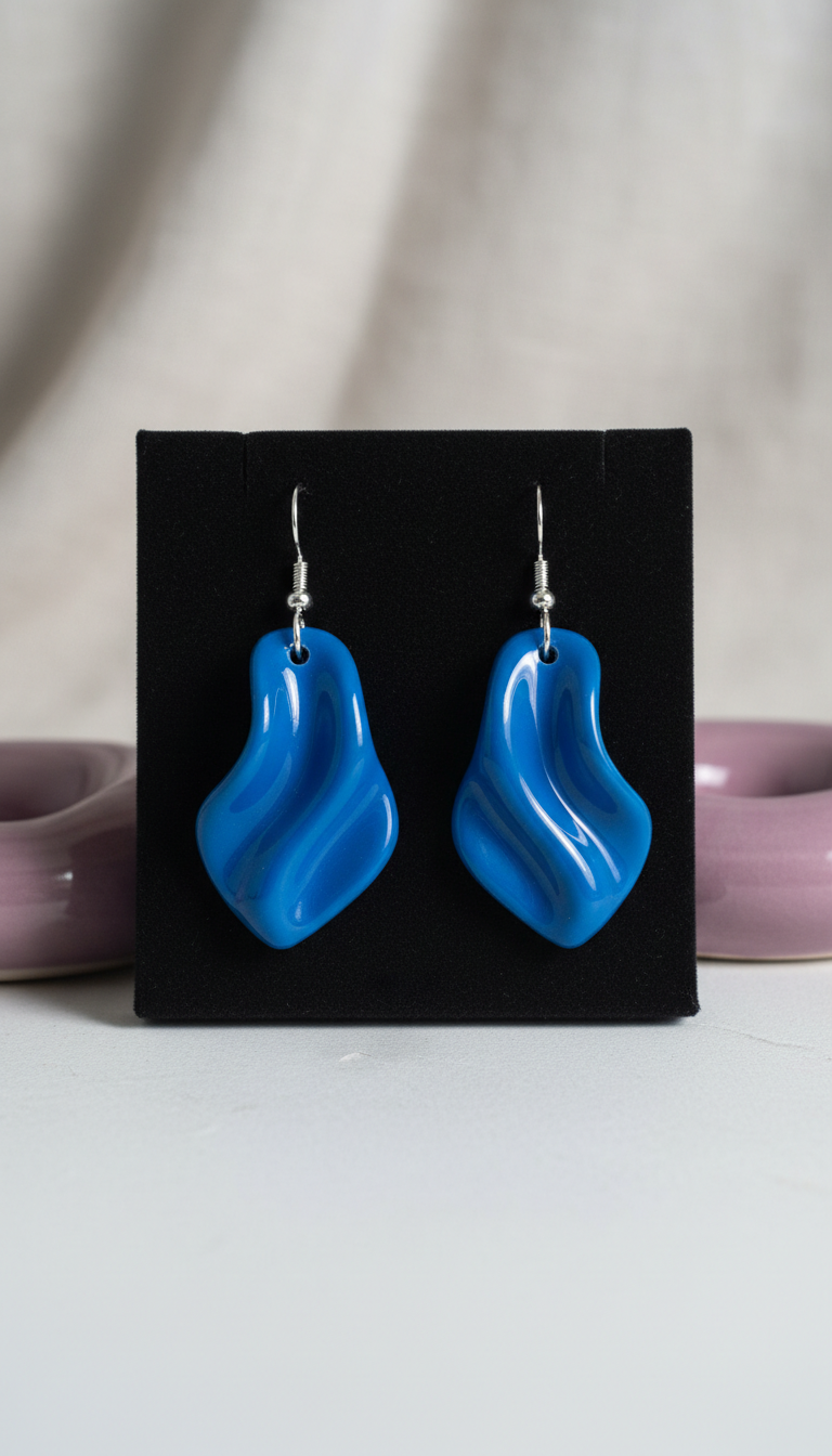 Cobalt Blue Wave Dangle Earrings