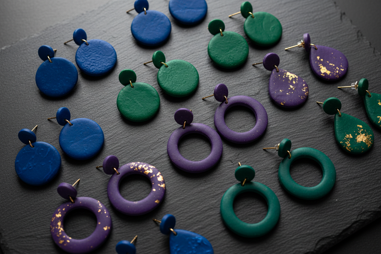 Polymer clay earrings flat lay